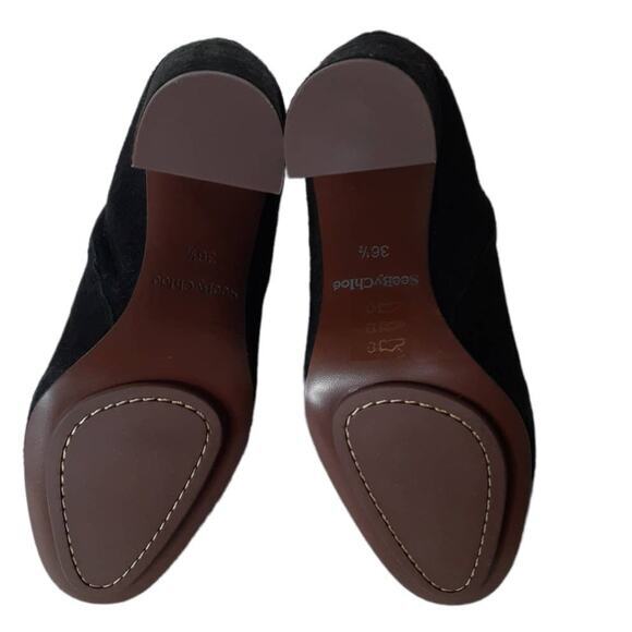 NEW SEE BY CHLOE Boot Size 6.5 Victorian Style Side Zip Block Heel Black Leather - Picture 5 of 14